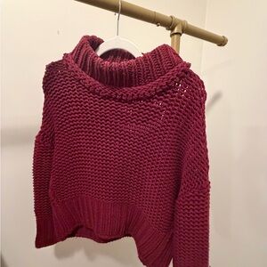 Free People My Only Sunshine Burgundy Knit Sweater
